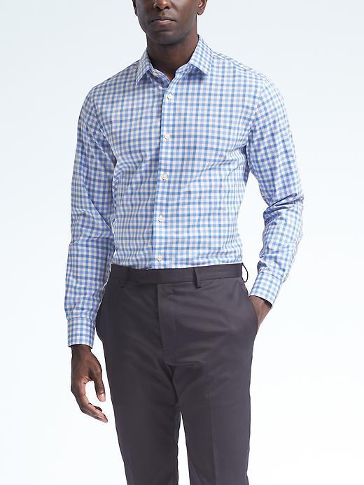 Banana Republic Mens Camden Fit Cotton Stretch Non Iron Tri Tone Shirt - Harbor Blue