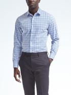 Banana Republic Mens Camden Fit Cotton Stretch Non Iron Tri Tone Shirt - Harbor Blue