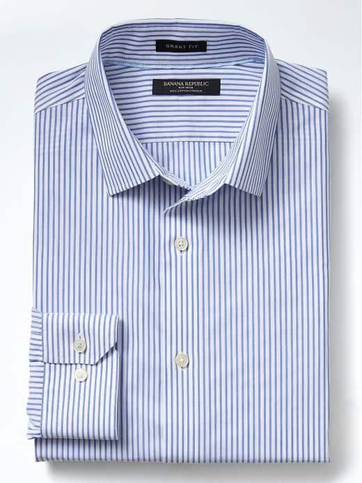Banana Republic Mens Grant Fit Non Iron Stretch Stripe Shirt - Riviera Blue
