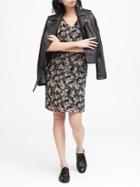 Banana Republic Womens Gold Leaf Print V-neck Shift Dress Gray With Gold Accents Size 6