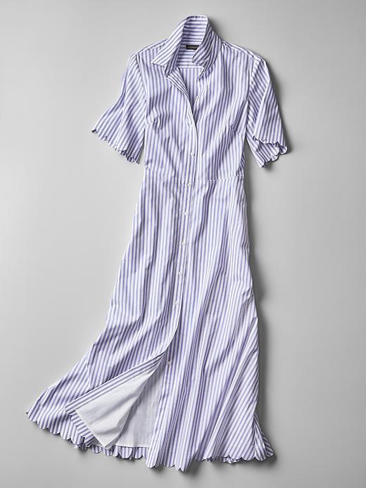 Banana Republic Womens Short Sleeve Scalloped Shirtdress Size 10 - Bold Blue Stripe