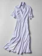 Banana Republic Womens Short Sleeve Scalloped Shirtdress Size 10 - Bold Blue Stripe