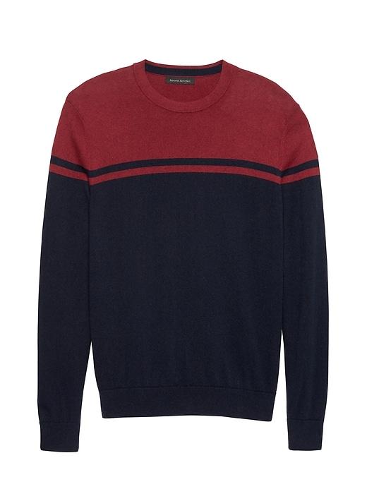 Banana Republic Mens Silk Cotton Cashmere Color-blocked Crew-neck Sweater Red Rhine Size S