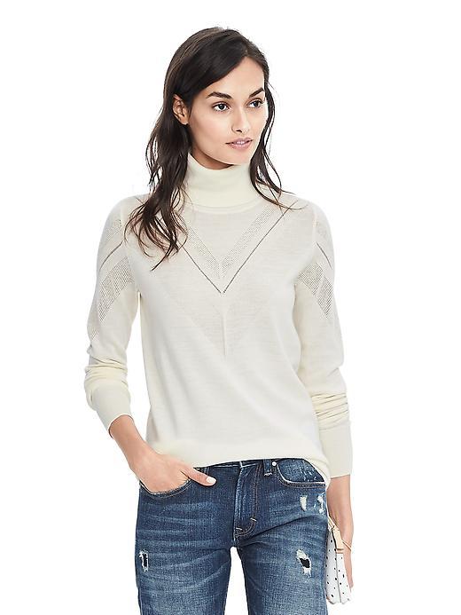 Banana Republic Womens Extra Fine Merino Chevron Turtleneck - Cocoon