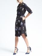 Banana Republic Womens Long Sleeve Tie Waist Floral Shirt Dress - Lavender