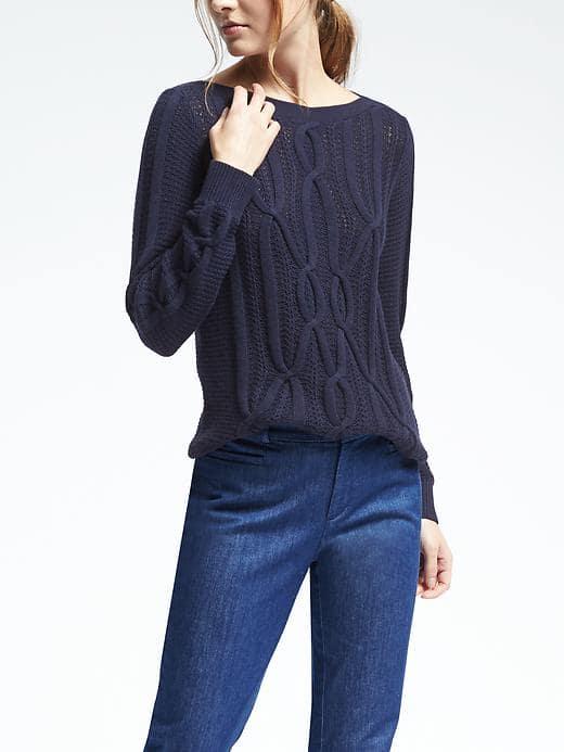 Banana Republic Womens Engineered Cable Boatneck Pullover - Navy