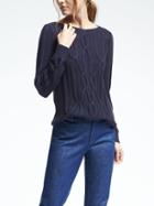Banana Republic Womens Engineered Cable Boatneck Pullover - Navy