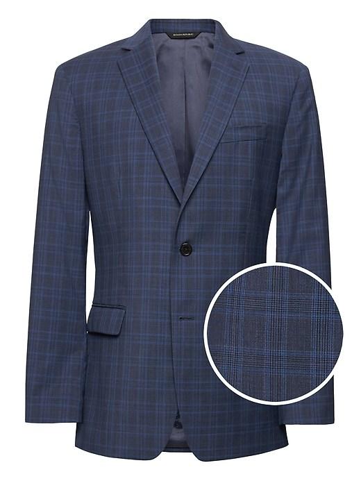 Banana Republic Mens Standard Navy Plaid Italian Wool Suit Jacket Navy Size 34