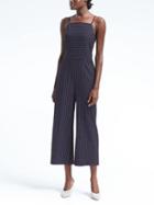 Banana Republic Pinstripe High Neck Crop Jumpsuit - Navy Pinstripe