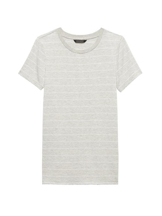 Banana Republic Womens Petite Stretch-modal Side-slit Tunic White & Gray Stripe Size L