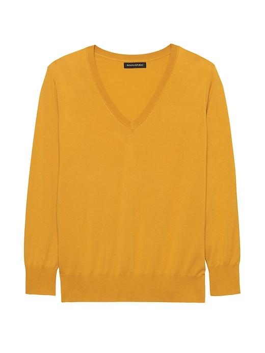 Banana Republic Womens Stretch-cotton V-neck Sweater Honey Mustard Size Xs