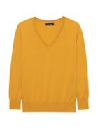 Banana Republic Womens Stretch-cotton V-neck Sweater Honey Mustard Size Xs