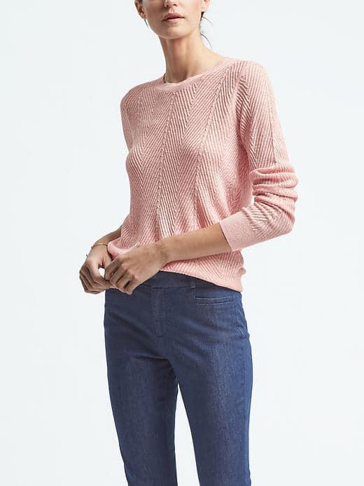 Banana Republic Chevron Linen Blend Crew Pullover - Light Pink
