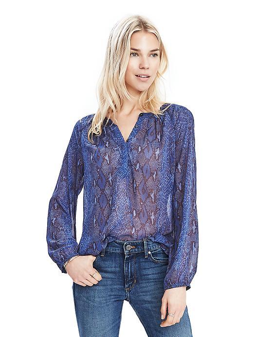 Banana Republic Womens Print Pleated Neck Blouse Size L - Blue Multi