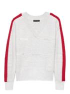 Banana Republic Womens Cashmere Stripe Varsity Sweater Light Gray Size S