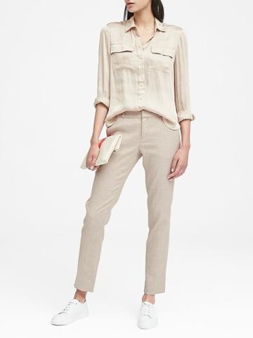 Banana Republic Womens Ryan Slim Straight-fit Stretch Linen-cotton Pant Khaki Size 8