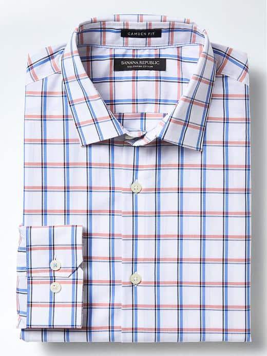 Banana Republic Mens Camden Fit Supima Cotton Windowpane Shirt - True Red