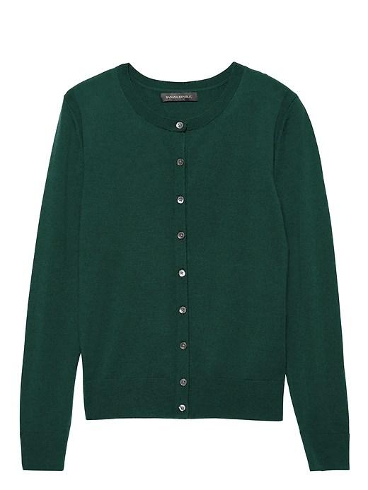Banana Republic Womens Machine-washable Merino Wool Blend Cropped Cardigan Sweater Forest Green Size Xs
