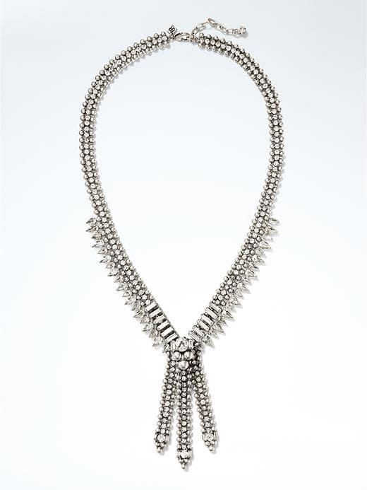 Banana Republic Womens Silver Crystal Statement Necklace - Silver