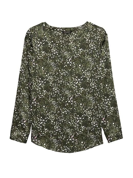 Banana Republic Womens Print High-low Hem Top Mistletoe Green Size Xs