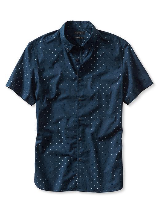 Banana Republic Mens Short Sleeve Print Textured Print Custom 078 Wash Shirt Size L Tall - Preppy Navy