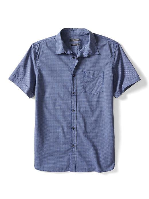 Banana Republic Mens Camden Fit Custom Wash Short Sleeve One Pocket Shirt - Preppy Navy