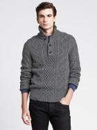 Banana Republic Charcoal Cable Knit Button Mock Pullover Size Xl - Dark Charcoal Heather