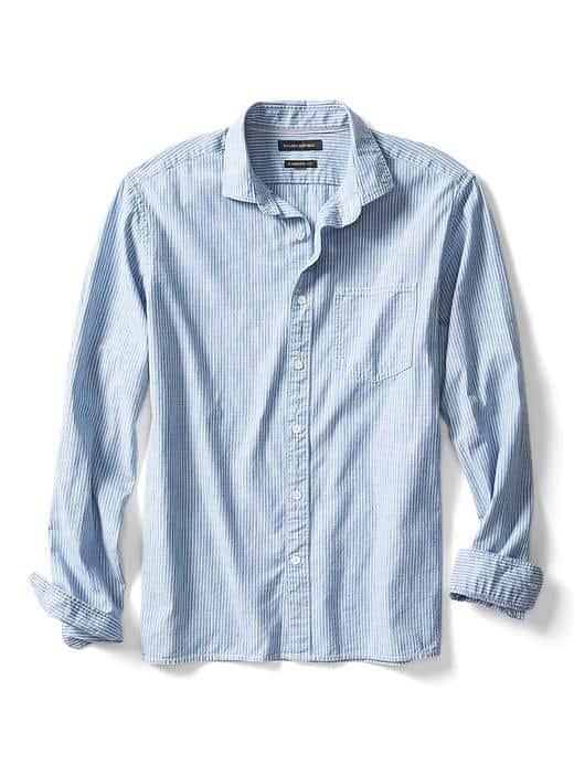Banana Republic Mens Camden Fit Stripe Light Denim Shirt - Indigo