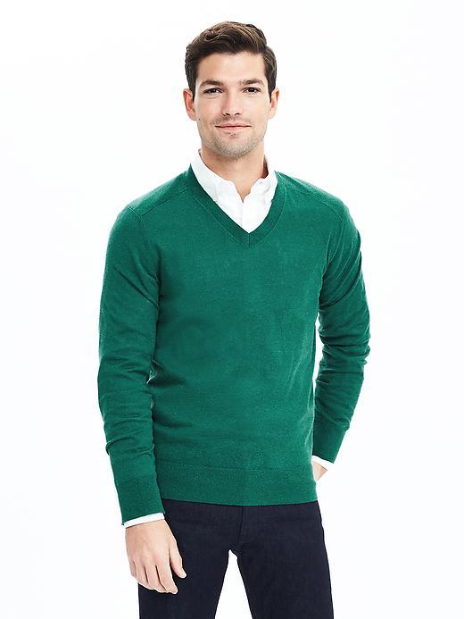 Banana Republic Mens Silk Linen Vee Pullover Size L Tall - Green