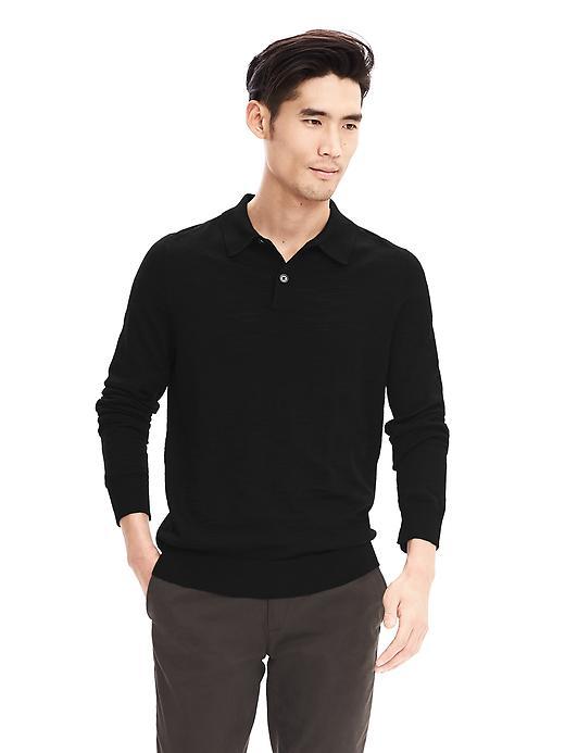 Banana Republic Extra Fine Merino Wool Sweater Polo Size L Tall - Black