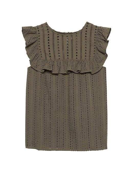 Banana Republic Womens Petite Flutter-sleeve Eyelet Top Olive Size S
