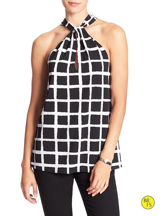 Banana Republic Factory Back Tie Halter Size L Petite - Grid Print