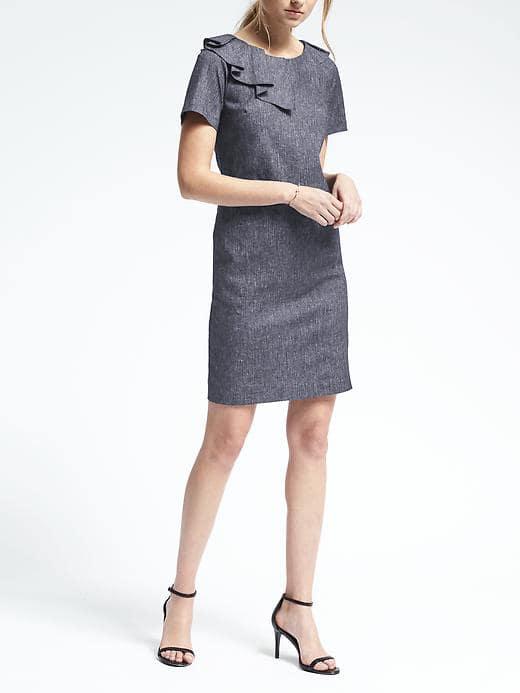 Banana Republic Womens Ruffle Navy Linen Cotton Dress - Navy