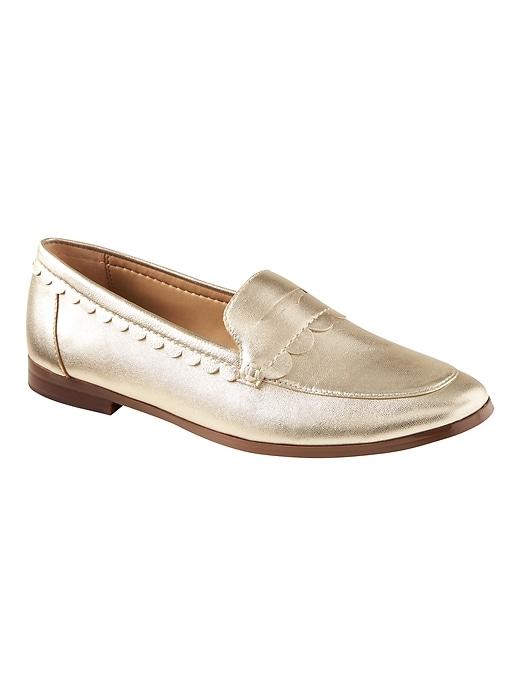 Banana Republic Womens Demi Scallop-detail Loafer Gold Size 10