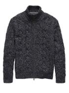 Banana Republic Mens Marled Cable-knit Full-zip Sweater Jacket Navy Blue Size S