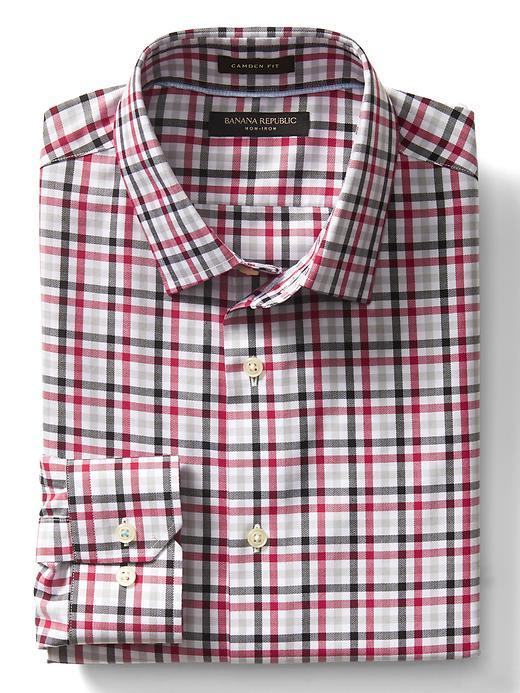 Banana Republic Mens Camden Fit Non Iron Multi Gingham Shirt - Saucy Red