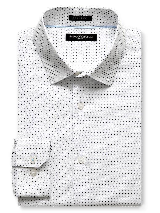 Banana Republic Mens Grant Fit Non Iron White Dot Shirt Size L Tall - White