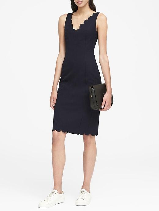 Banana Republic Womens Scalloped Bi-stretch Sheath Dress Navy Size 10