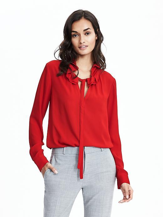 Banana Republic Laser Trim Ruffle Top Size L Petite - Red