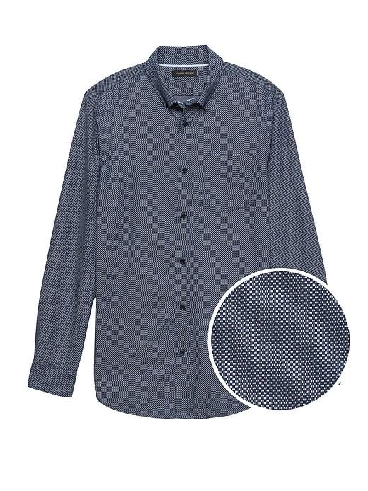 Banana Republic Mens Grant Slim-fit Chambray Print Shirt Washed Indigo Size Xl