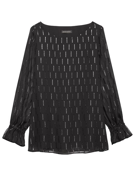 Banana Republic Womens Clip-dot Poet-sleeve Top Black With Metallic Black Size Xs