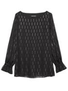 Banana Republic Womens Clip-dot Poet-sleeve Top Black With Metallic Black Size Xs