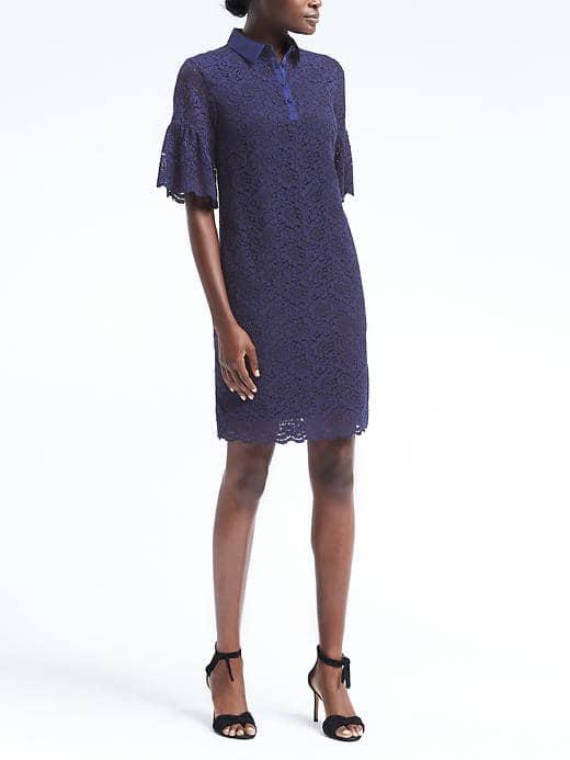 Banana Republic Womens Flutter Sleeve Lace Polo Dress - Navy