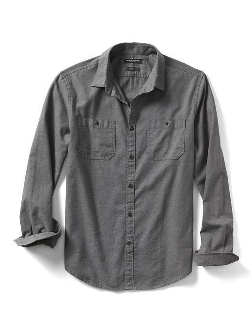 Banana Republic Mens Grant Fit Solid Flannel Shirt - Charcoal