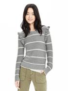 Banana Republic Womens Striped Ruffle Pullover Sweater Size L - Gray