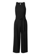 Banana Republic Womens Petite Cropped Wide-leg Jumpsuit Black Size 12