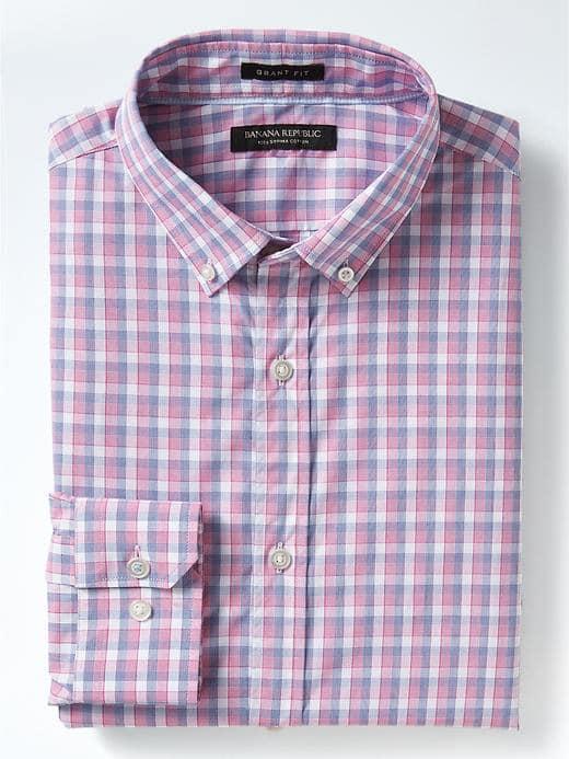 Banana Republic Mens Grant Fit Supima Cotton Check Shirt - Pink Daisy