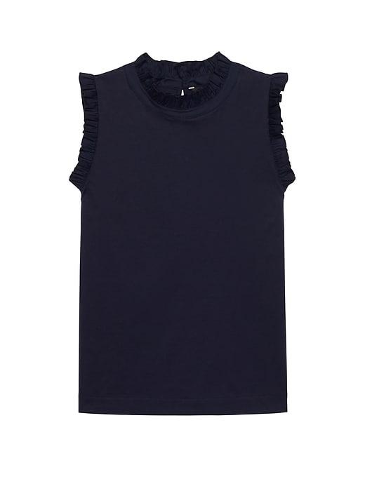 Banana Republic Womens Ruffle-trim Couture Tee Navy Size Xl
