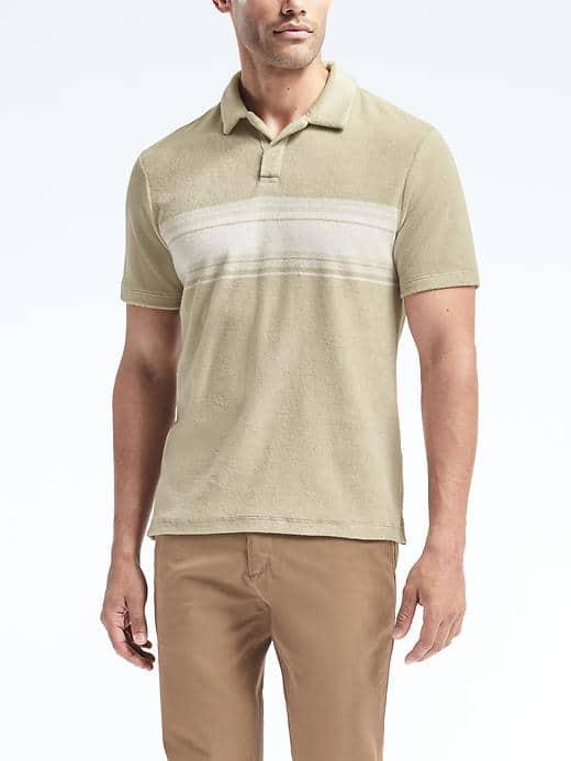 Banana Republic Mens Stripe Terry Polo - Cashew
