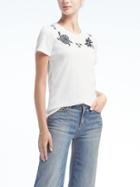 Banana Republic Womens Embellished Supima Cotton Crew Tee - White
